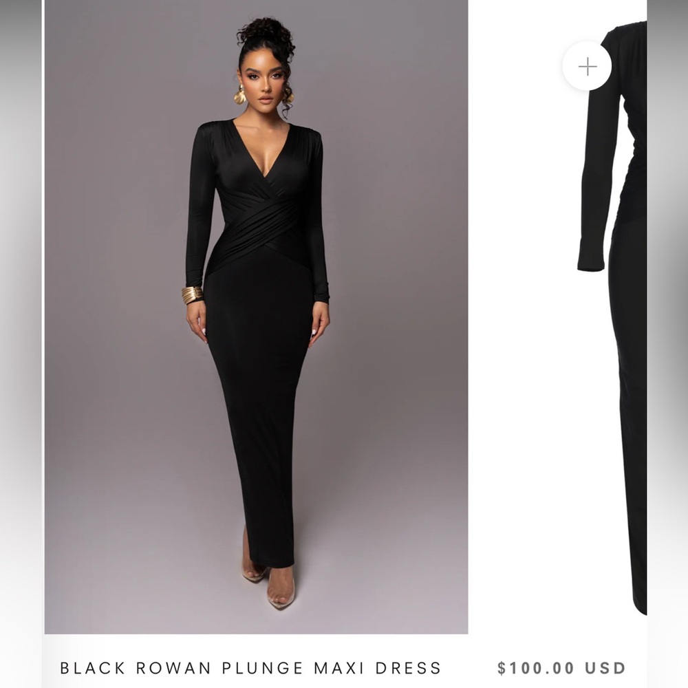 JLUXLABEL Black Rowan Plunge Long Sleeve Maxi Dress